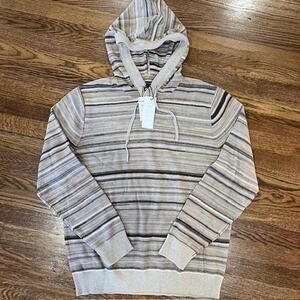 NWT Treasure and Bond Hooded Pullover Sweater Mens L Oatmeal Tan Stripe